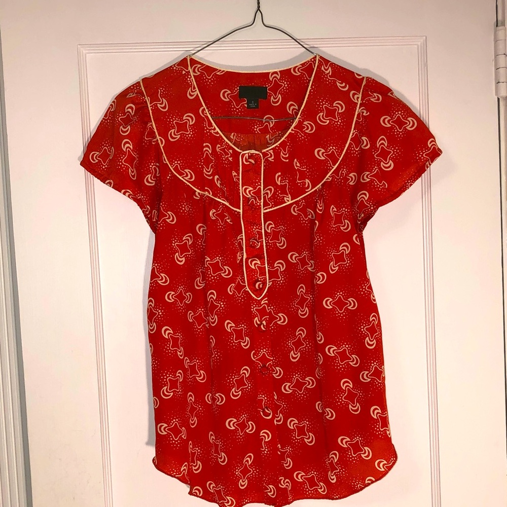 Anna Sui Red and White Patterned Blouse Size Small